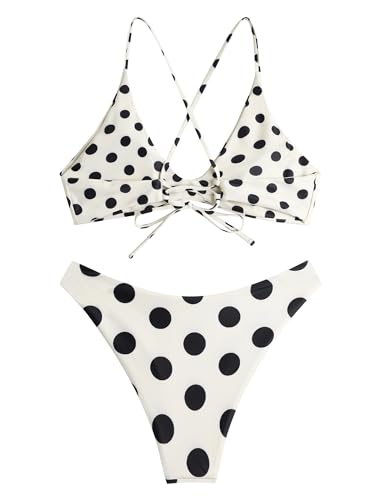Image of ZAFUL Women's Tie Back Padded High Cut Bralette Bikini Set Two Piece Swimsuit