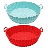Material de silicona : Molde silicona freidora de aire hecho de material de silicona de grado alimenticio espesado de alta calidad, es resistente a los arañazos, al desgaste, al desgarro y a las manchas. Es adecuado para hornos de microondas, vaporeras, hornos y otros utensilios de cocina.