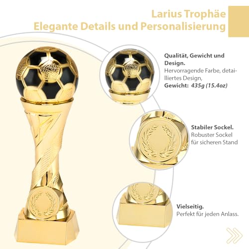 Larius Pokal Ehrenpreis Fußball in Gold und Silber mit Wunschgravur (ohne Wunschtext, Gold, L)