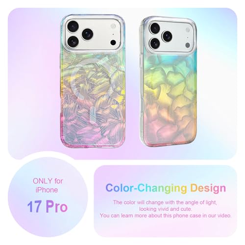 Image of AIGOMARA Cute Case for iPhone 17 Pro Case for Women Girls [ Compatible with Magsafe ] Glitter Pearl Aesthetic Rainbow Magnetic Protective Phone Cover, Fluorescent Iridescent Shell Pattern