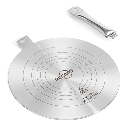 RECAPS 11 inch Stainless Steel Induction Plate, Heat Diffuser Plate for Induction Electric Gas Glass Cooktop Hob Ring, Induction Cooktop Converter Plate with Detachable Handle