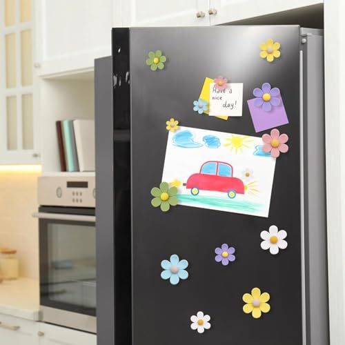 Image of LUVINA 3D Flower Magnets for Fridge, Strong Refrigerator Magnet, Colorful Adorable Decorations for Office, Kitchen Decor, Cute Desk Accessories, Multicolour(Pack of 6, Small*2+ Medium*2+ Large*2)