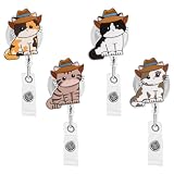 4pcs Cowboy Cat Badge Reels, Adorable Cat Nurse Funny Cute Badge Holder with Alligator Clip Name Tag Accessories Retractable ID Card Holder for Nursing Student Teacher Worker