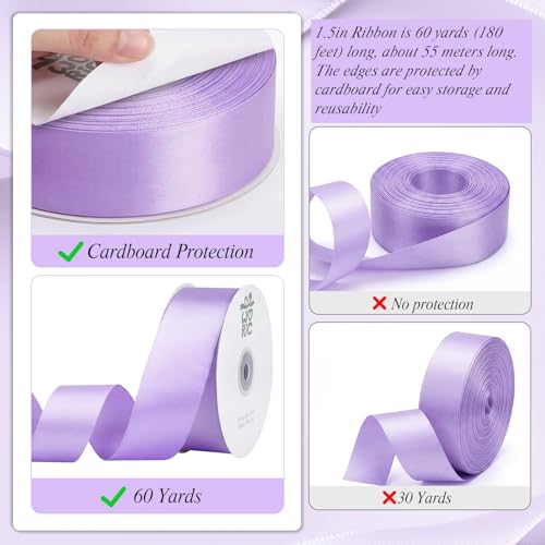 Image of woric Light Purple Ribbon 1 1 /2 Inch 50 Yards Solid Fabric Lavender Satin Ribbon for Flower Bouquet Gift Wrapping Wedding Party Vase Decorations