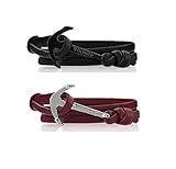  VIKINGS Pareja de Ancla Pulsera Set de 2 Negro burdeosde Cuero, Leder Black - Bordeaux:Negro - Negro/Rojo Burdeos - Plata