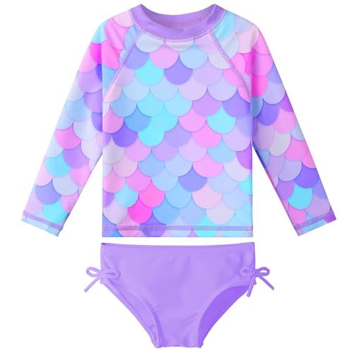 HUAANIUE Baby/Toddler Girls 2 Piece Rash Guard Long Sleeve Swimsuit Set PurpleScale 2-3T