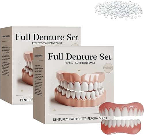 Advanced Customized Full Denture Set, Silicone Reline Denture Set, Soft and Comfortable, Denture Silicone Reline Kit for Men & Women (2Pcs)