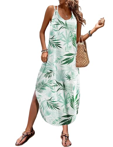 Image of Zeagoo Women's Casual Sundress Summer Maxi Sleeveless V Neck Split Boho Beach Dress Travel Vacation Dress with Pockets