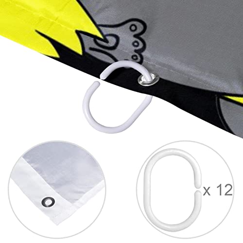 Rideau de douche chat anti moisissure jaune gris avec crochets robustes