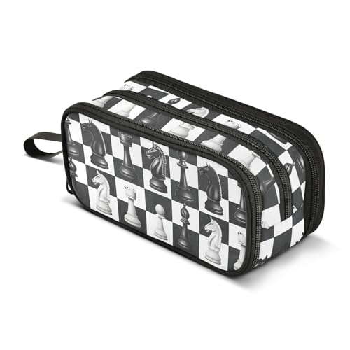 Image of Chess Checkered Plaid Pencil Case Box Boys Girls Large Pencil Pouch Zipper Compartments Big Capacity Stationery Pen Bag Organizer for Kids Teens Adults School Office