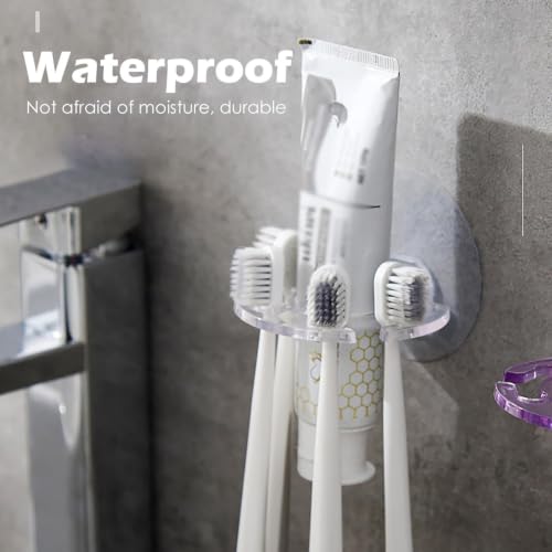Wall Mounted Toothbrush Holders with Self Adhesive Back, 3.3 x 3.1 in Clear Open Grid Lightweight Space Saving Toothpaste Holder,Durable Compact Bathroom Organizer for Family Vanity (Grey) - image 4
