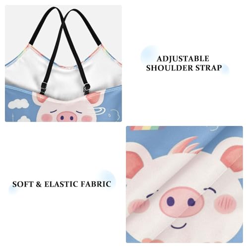 Pig Face Girls One Piece Swimsuits Rainbow Clouds Sport Halter Swimwear Beach Bathing Suit 3T3