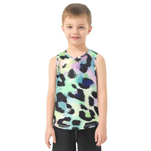 Bolaz Boys Athletic Quick Dry Tank Top Sleeveless Workout T Shirts Age 11-15,Colorful Leopard Pattern2