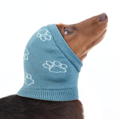 Katzinst Hunde Gehörschutz, Elastische Strick Ohrenpflege Hundemütze für Kleine Hunde,Geräuschreduzierung, Angstlinderung,Schütze die Wunde,Spaziergang,Hund Ohrenpflege,Blau,S
