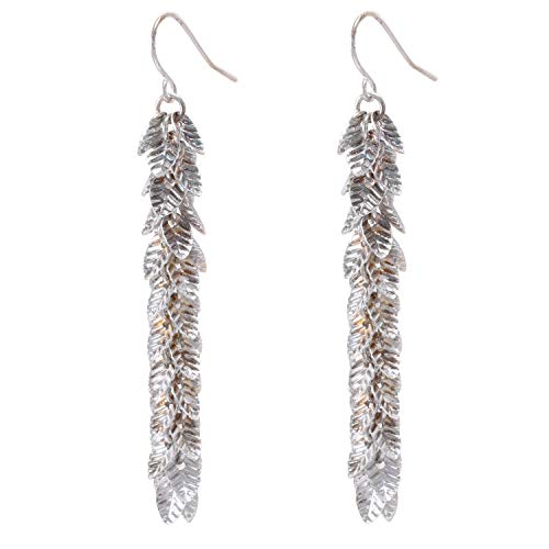 Bonaluna Multi Layered Filigree Leaves Dangle Drop Long Statement Earrings for Women
