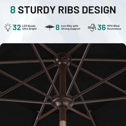 Image of AreShark 9ft 2 Tiers Patio Umbrella with Solar Lights, Outdoor Umbrella w / 32 LED Lights&8 Sturdy Ribs, Table Umbrella for Deck, Backyard, Pool(Black)
