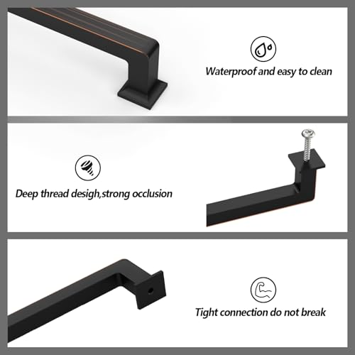 ROMATEE 10 Pack 7.5 Inch(192mm) Oil Rubbed Bronze Kitchen Cabinets Handles Oil Rubbed Bronze Cabinet Pull Cabinet Hardware for Cupboard Square Kitchen Pulls for Cabinets Drawer Handles by ROMATEE - Image 3