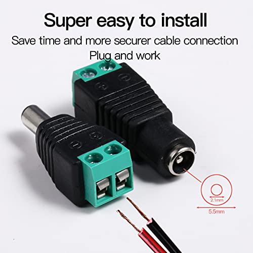 28Pcs Upgraded Dc Power Connector 12V 14Pcs Male + 14Pcs Female Adapter 2.1 X 5.5Mm Dc Power Jack Plug Connector For Cctv Camera, Led Strip Light Cable Wire #TOP7