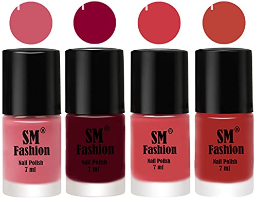 Image of Nail Polish Combo Set (Pack of 4) Quick Dry Gel Finish Nail Paint | Nude Pink,Boysenberry,Punch Pink,Dark Nude | 7 ml Each