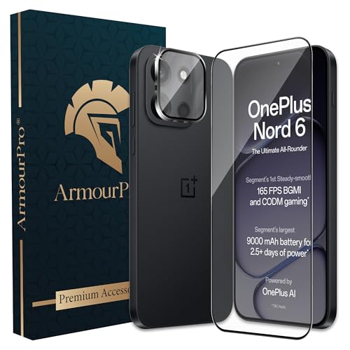 Image of ArmourPro Edge to Edge Tempered Glass for OnePlus Nord 6 with Black Camera Ring Guard, 9H Screen Protector, Anti-Scratch, Anti-Fingerprint, Bubble-Free Installation Kit