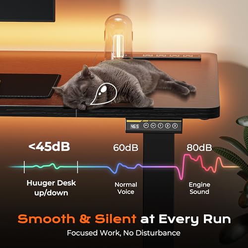 Image of Huuger 55 x 28 Large Electric Standing Desk with 4 AC Outlets, Type-C Port, Height Adjustable Computer Desk, 27.6 inch Deep Desktop, Stand up Gaming Office Desk, 3 Preset Heights, for Home Office, Black