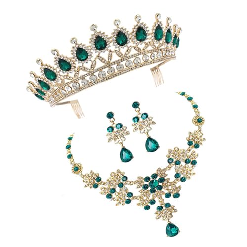 Collar y pendientes de tiara con piedras brillantes que realzan tu vestido de novia