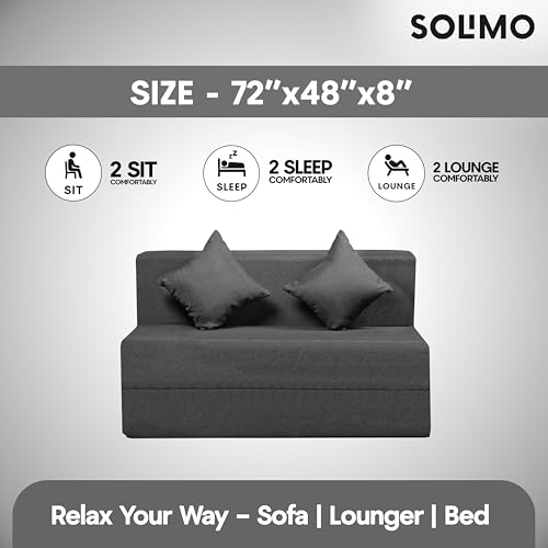 Image of Amazon Brand - Solimo 2 Seater 4 * 6 Jute Fabric Washable Cover Sofa Cum Bed with 2 Cushion 2 Seater Double Foam Fold Out Sofa Cum Bed (Finish Color - Grey Delivery Condition - Pre-Assembled)