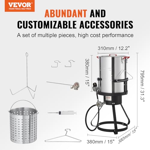 VEVOR Seafood Boiling Kit & Turkey Fryer, 30-qt Boiler Steamer Cooker Set, Outdoor Aluminum Frying Pot, 54,000 BTU Burner Propane Gas Boiler, Gifts for Thanksgiving Day