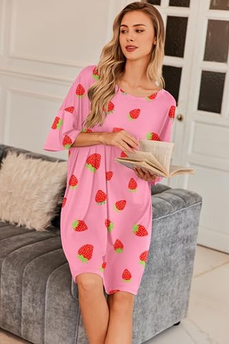 Image of Ekouaer Plus Size Nightgowns for Women Oversized Sleep Shirt Short Sleeve Nightshirt T-Shirt Dress Sleepwear S-5XL