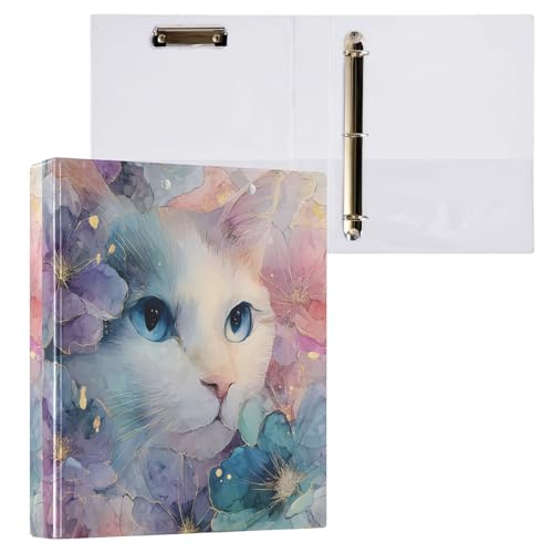 ALAZA Watercolor Kitten Cat Flower 3 Ring Binder Holds of 200 Sheets Fits Letter Sized Paper D-Ring Organizer for School Home Work Office 1 Pack