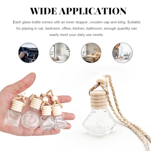 Image of 5 PCS Hanging Car Air Freshener, 8ml Empty Clear Glass Perfume Bottle Freshener Diffuser, Essential Oil Fragrance Aromatherapy Bottle Ornament for Car, Interior Car Accessories (Rhombic)