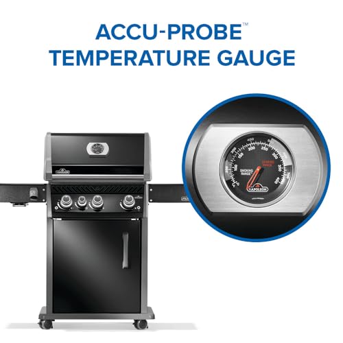 Image of Napoleon Rogue PRO 425 Propane Gas Grill with Infrared Side Burner, Black, Durable 4-Burner Backyard Grill