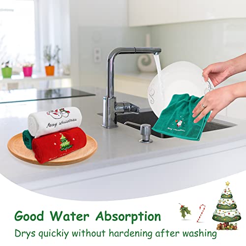 Freecon Christmas Hand Towels 3 Pack, 100% Cotton Dish Washcloth For Kitchen, Soft & Embroidered Bath Towel For Bathroom Super Absorbent, Cute Holiday Decoration Set For Home (13"×29") #TOP4