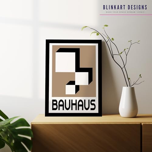 Image of BLINKART Vintage Bauhaus Retro Geometric Aesthetic Poster Gallery | Colorful Wrap Framed For Home Office Studio Living Room Modern Art Studio Decoration Abstract Shapes | (d65) | 13x10 Inch
