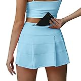 Husnainna High Waisted Pleated Tennis Skirt for Women with Pockets Built-in Shorts Golf Athletic Running Skirts Skorts 018BZQ-Light Blue/b4, 4
