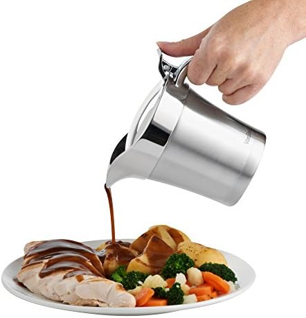 VonShef Gravy Boat - 500ml Stainless Steel Dining Table Gravy Jug - Double Wall Insulated Thermal Sauce Jug w/Lid - Ideal for Gravy, Custard & Cream