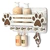 MTERSN Farmhouse Dog Leash Holder for Wall – Cute Dog Accessories Storage Organizer with Floating Shelf and 6 Key Hooks – Key Holder Wall Mount for Rustic Home Decor (White)