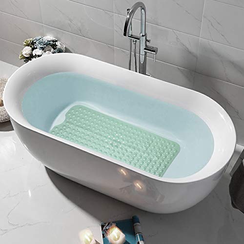 Image of YINENN Bath Tub Shower Mat 40x16 Inch Non-Slip and Latex Free,Bathtub Mat with Suction Cups, Machine Washable Bathroom Mats with Drain Holes (Light Green)