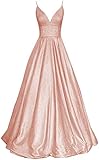SHZHADK Prom Evening Dress Long for Women A Line Sexy Ball Gown Glitter Military V Neck Party Dress, Rose Gold, 22 Plus