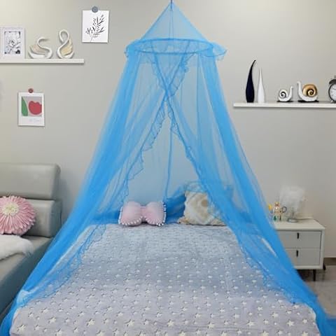 SESAMIS Children's Room Bed Canopy with Lace Trim Cover