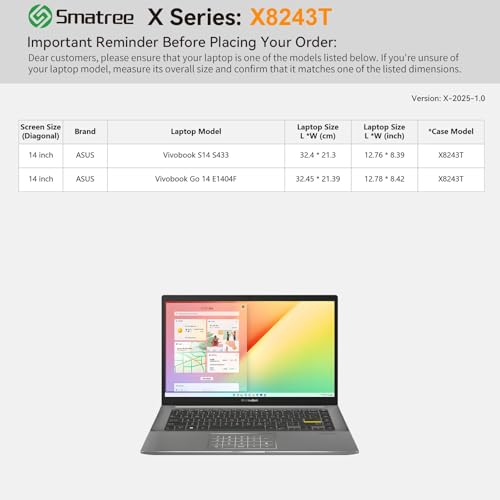 Image of Smatree Hard EVA Protective Sleeve Case Compatible for 14 inch ASUS Vivobook Go 14 E1404F, for 14 inch ASUS Vivobook S14 S433, ExpertBook P1 P1403 /B1 B1402 /B1 B1402 Case (X8243T)