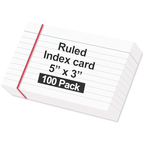 MARKQ Ruled index card 100 Pack White Lined Record Cards for Office School Note making List Making Revision Flash Cards 5 x 3 240GSM