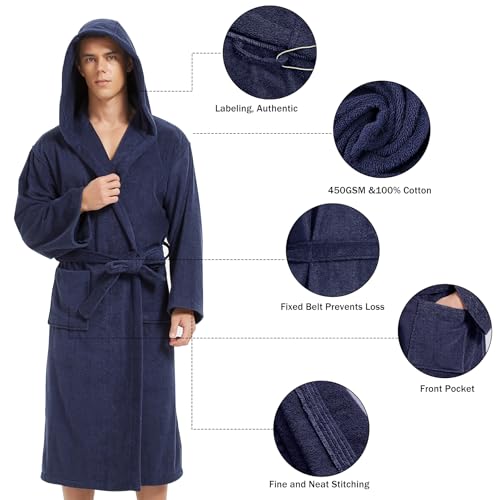Mens Robe with Hood-Classic Terry Cloth Bathrobe for Men,Soft Knee Length Bathrobes4