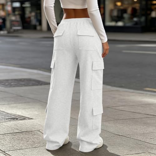 Women's Cargo Sweatpants Wide Leg Workout Pants with Pockets White - image 6
