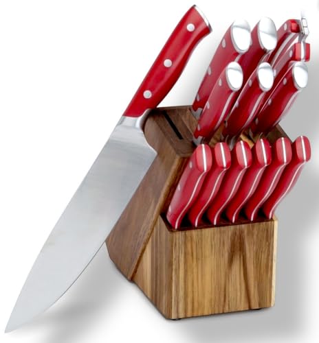 Pioneer Woman 14pc Stainless-Steel Knife Block Set – Red