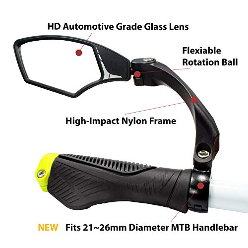 Hafny New Handlebar Bike Mirror, HD Blast-Resistant, Safe Crystal Clear Glass Mirror, Adjustable Rotatable Bicycle Mirror, Rearview Mirror for Bicycle, HF-MR095