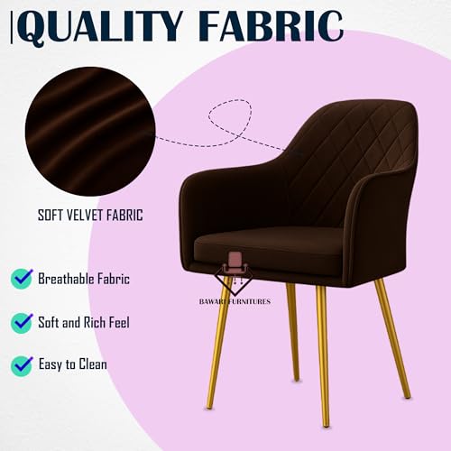 Image of Set of 2 Accent Chair for Living Room | Modern Armchair in Soft Velvet Fabric with Sturdy Legs | Premium Chair for Home Living Room Bedroom Restaurent | (Golden Legs, Dark Brown Burfi)