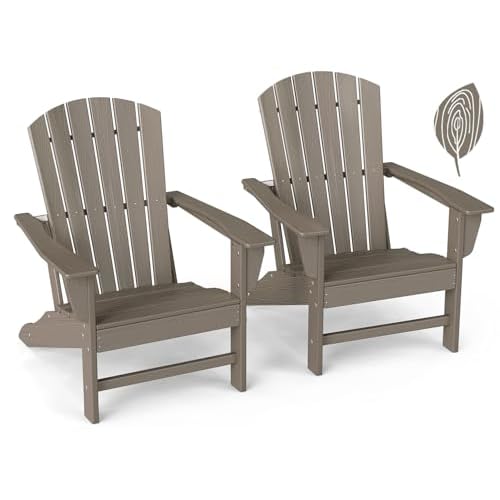 GREENVINES Adirondack Chairs Set of 2 | Wood Grain HDPE Plastic | Oversized Fire Pit Chair | All Weather | Desert Brown | Poly Lumber | for Outdoor De