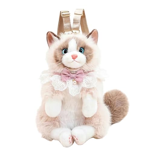 Image of Women Animal Teddy Bear Plush Backpack with Adjustable Straps (Ragdoll khaki)