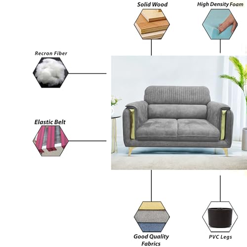 Image of Casaliving Gelio 2 Seater Sofa Set for Living Room (Dark Grey Colour) Premium Fabric Sofa